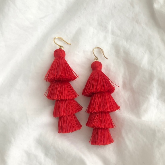 BaubleBar Jewelry - BaubleBar Gabrielle Fringe Drop Earrings Red